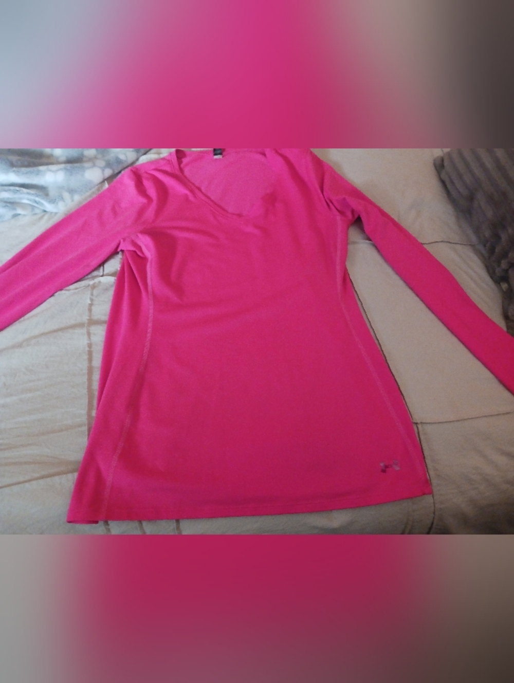 Under Armour Bright Pink Long-Sleeve Cold Gear V-Neck Performance Shirt